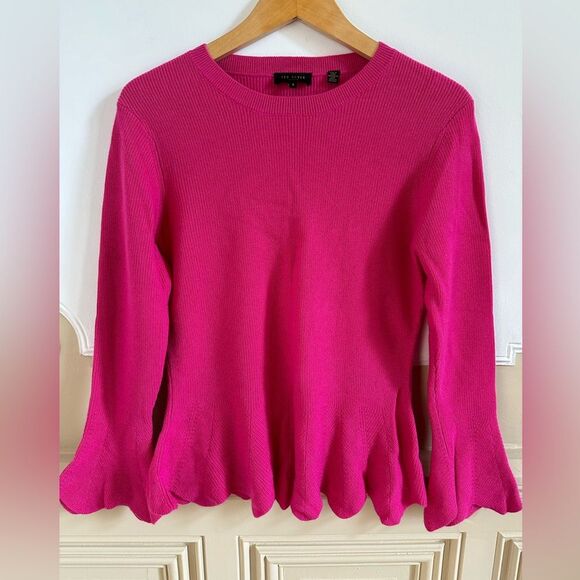 Ted Baker Sweaters - Ted Baker Bobbe Peplum Knit Jumper Sweater Pink 3 Wide Sleeves Merino Wool